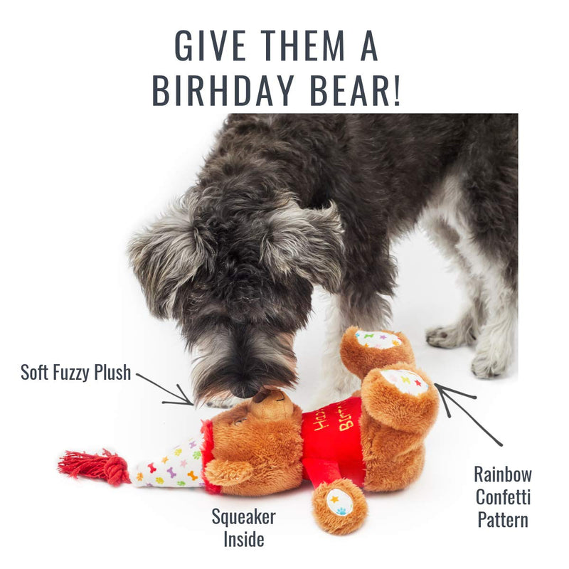 PET London Happy Birthday Bear Dog Toy - Present to Celebrate Dog's Bday or Adoption - Soft Plush Teddy Gift for Dog or Pup with Embroidered Birthday Message, Squeaky, Stylish Great Animal Gift - BeesActive Australia