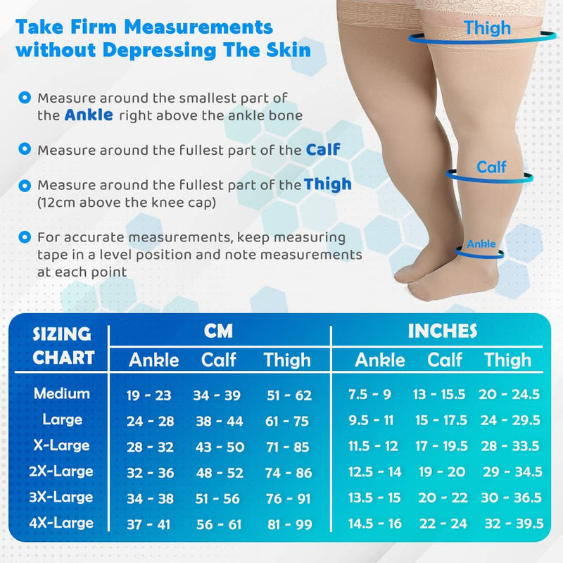 FITTOO 4XL Compression Socks Thigh High Stockings, 20-30mmHg Graduated Compression Socks Plus Size for Tired, Aching Legs Fatigue & Varicose Vein Relief, Sport, Wide Calf Ankle Sock Open & Closed Toe Beige-Closed Toe Large (1 Pair) - BeesActive Australia