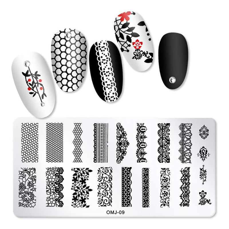 SILPECWEE 6Pcs Nail Art Stamping Plate Set Lace Geometry Nail Template Image Plate Manicure Accessories Nail Salon Tools No2 - BeesActive Australia