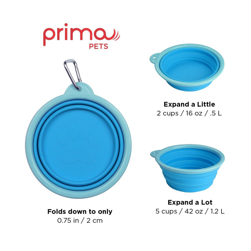 Prima Pet Expandable / Collapsible Silicone Food & Water Travel Bowl with Clip for Medium & Large Dog, Portable and Durable Pop-up Feeder for Convenient On-the-go Feeding, Size: 5 Cups (7 Inch Diameter Bowl) (LARGE (5 CUPS), AQUA) LARGE (5 CUPS) - BeesActive Australia
