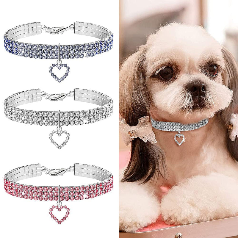 3 PCS Rhinestone Cat Collars, Dog Collars with Bling Diamonds and Love Pendants, Safe Adjustable Pet Collars, for Small Pets Puppy Cats Kittens S - BeesActive Australia