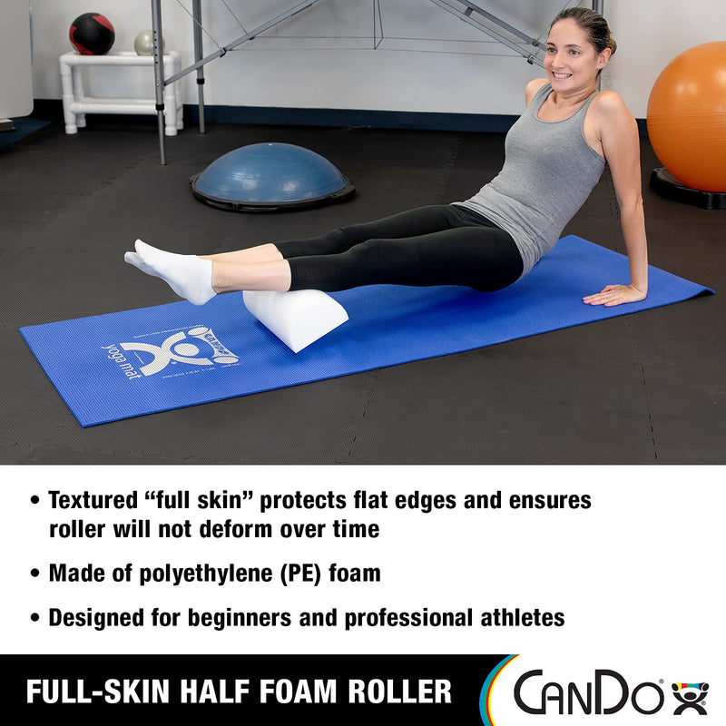 Cando-30-2341 Full-Skin PE Foam Roller For Muscle Restoration, Massage Therapy, Sport Recovery, And Physical Therapy. White, 6" x 12", Half-Round - BeesActive Australia