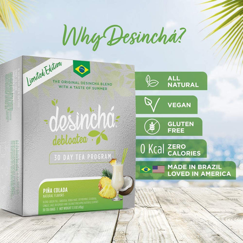 Desincha Tea - Debloatea Piña Colada Flavor I May Increase Energy, Supports Mental Focus & Metabolic Health I Helps Improve Digestion & May Reduce Bloating I 8 Natural Ingredients I 30 Day Supply 30 Count (Pack of 1) - BeesActive Australia