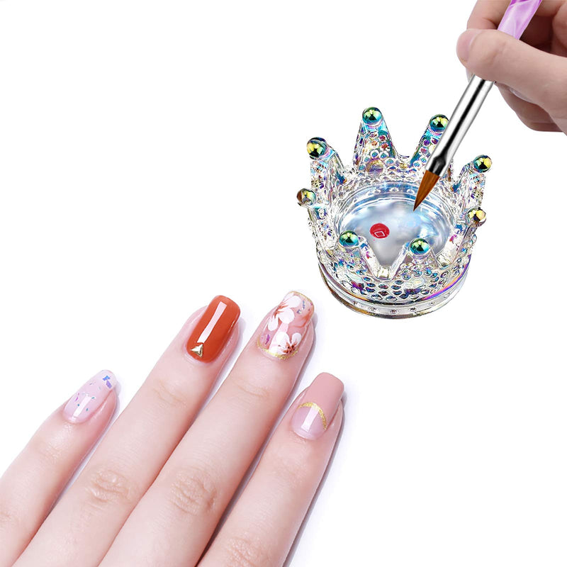 Kalolary 6Pcs Acrylic Nail Brush Set with 1Pcs Nail Art dappen dish, 2 In 1 Colorful Nail Acrylic Liquid Powder Dappen Dish Glass Nails Cup Acrylic UV Gel Brush Nail Pen Holder Crown Nail Glass Dish - BeesActive Australia