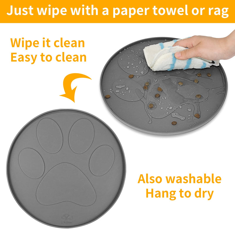 Ptlom Pet Placemat for Dog and Cat, Mat for Prevent Food and Water Overflow, Suitable for Small, Medium and Big Pet, Silicone Single Paw Grey - BeesActive Australia