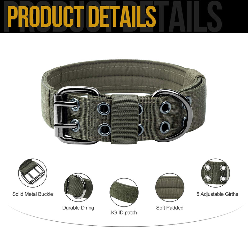 OneTigris Military Adjustable Dog Collar with Metal D Ring & Buckle 2 Sizes Large Green - BeesActive Australia