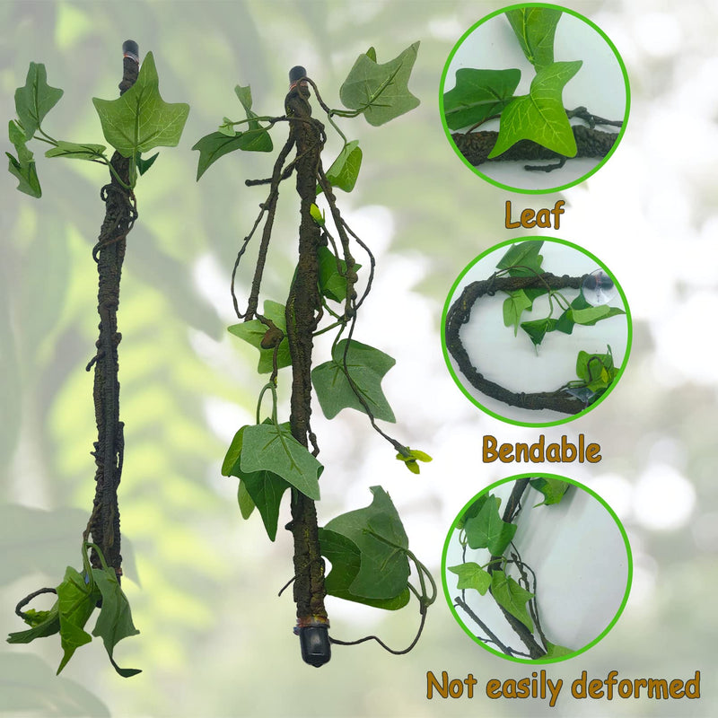 Reptile Jungle Vines Artificial Plant Leaves Suction Cup Lizard Tank Decor Bearded Dragon Habitat Accessories for Chameleon Gecko Snake Tree Frog 2PCS - BeesActive Australia
