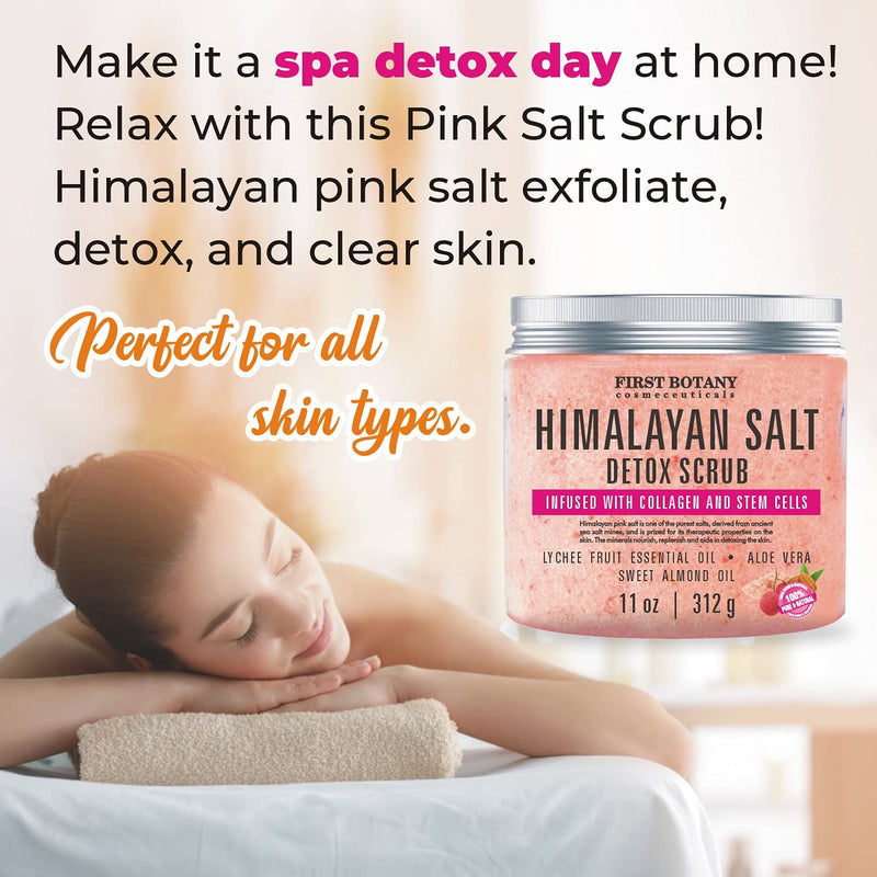 Himalayan Salt Body Scrub with Collagen and Stem Cells - Natural Exfoliating Salt Scrub & Body and Face Souffle helps with Moisturizing Skin, Acne, Cellulite, Dead Skin Scars, Wrinkles (11 oz) 11 Ounce (Pack of 1) - BeesActive Australia