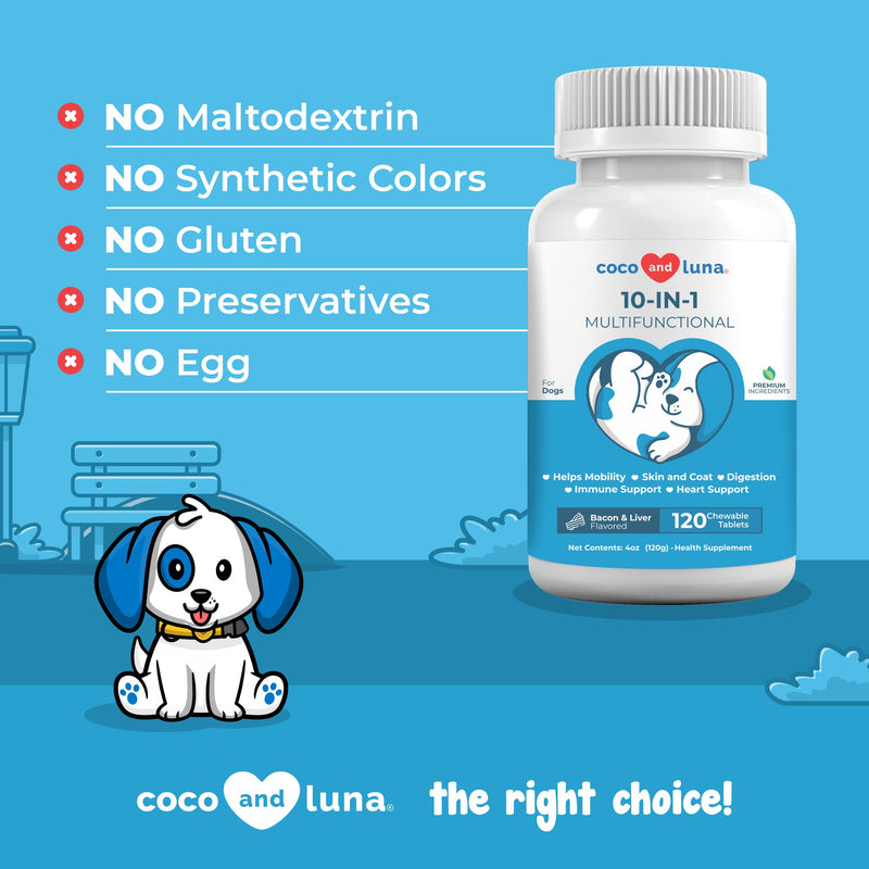 10 in 1 Multivitamin for Dogs - Multivitamin for Dogs, Glucosamine, Vitamin C for Dogs, Dog Vitamins and Supplements, Milk Thistle for Dogs, DHA, EPA, Vitamin B for Dogs, Dog Immune Supplement Tablet 120 Tablets - BeesActive Australia