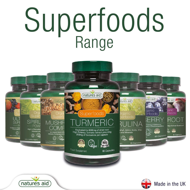 Natures Aid Turmeric 8200 mg, High Potency Extract plus Whole Herb, 200 mg Curcumins, Vegan, 30 Capsules 30 Count (Pack of 1) - BeesActive Australia