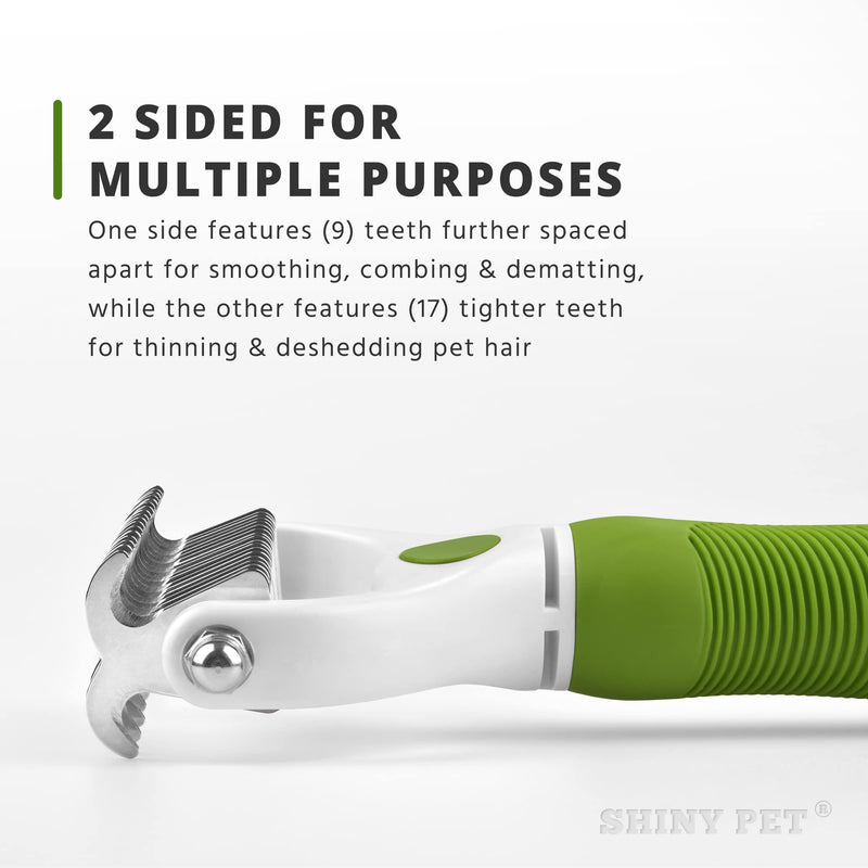 Undercoat Rake for Dogs & Cats - Double Sided Comb for Detangling and Removing Knots - 2 Sided Dematting Tool - Deshedding Brush for Grooming Pets with Long Hair Prone to Matting - Ebook Guide - BeesActive Australia