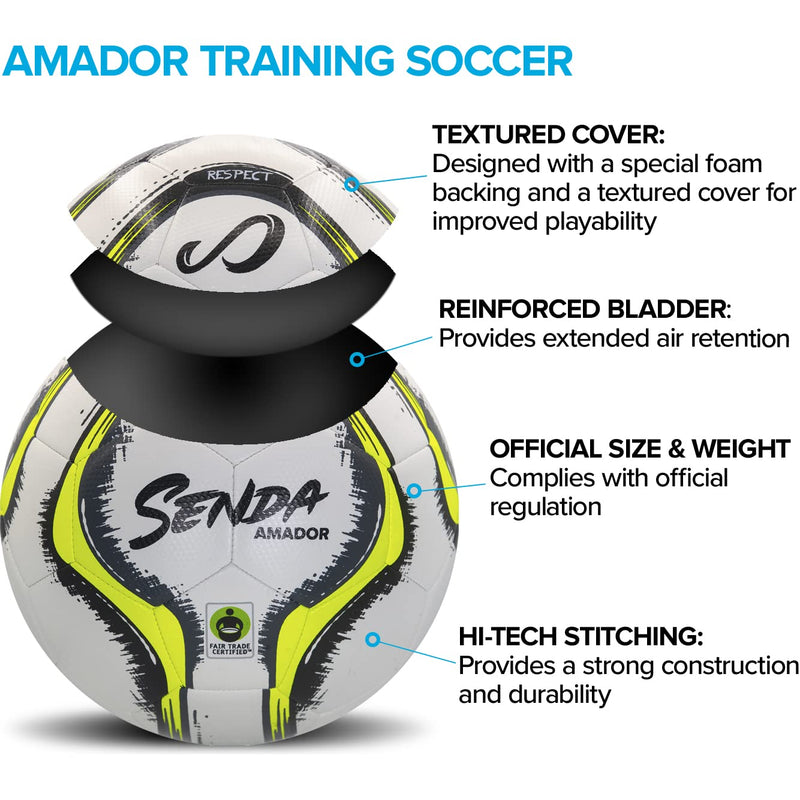 Senda Amador Training Soccer Ball, Fair Trade Certified White/Yellow Size 4 - BeesActive Australia