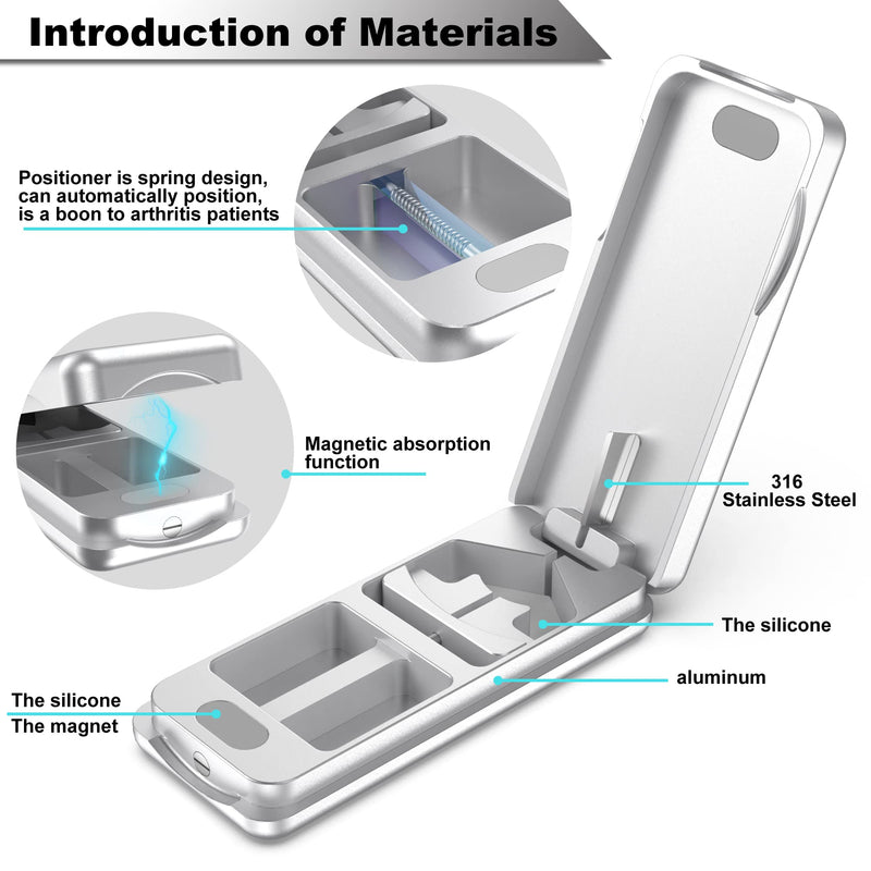 JEINAPA Pill Cutter with Auto Centering Device, Aluminum Pill Splitter with 316L Stainless Blade, Genuine Leather Case, Professional Pill Splitter for Cutting Small Pills or Large Pills (Silver) Silver - BeesActive Australia