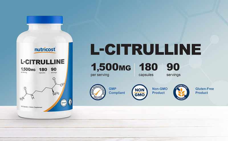 Nutricost L-Citrulline 750mg, 180 Capsules - 1500mg Per Serv, Gluten Free 180 Count (Pack of 1) - BeesActive Australia