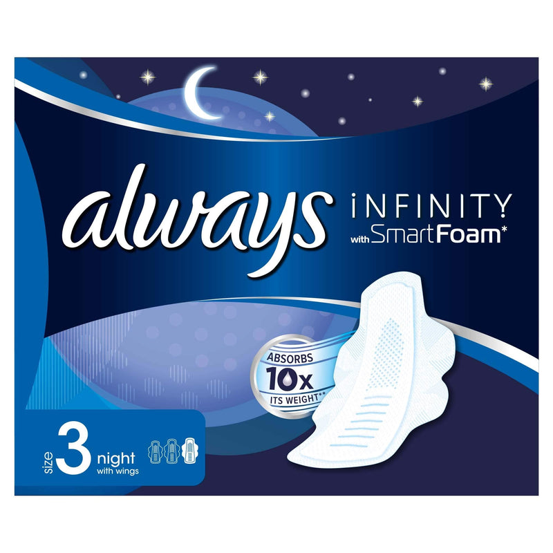 Always Infinity Night Sanitary Towels Wings 10 Pads Revolutionary Technology, Always Comfort and Protection, Size 3 - BeesActive Australia