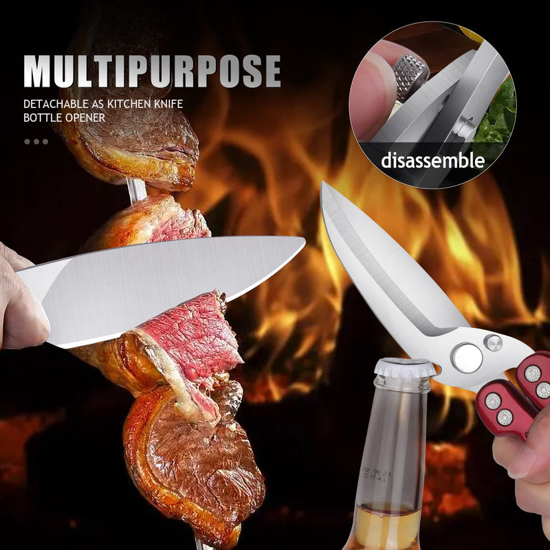 DRAGON RIOT Heavy Duty Poultry Shears - A Must Have Kitchen Shears for Chicken and Meat Cutting - Dishwasher Safe and Stainless Food Kitchen Scissors for Thanksgiving(Burgundy) Burgundy - BeesActive Australia