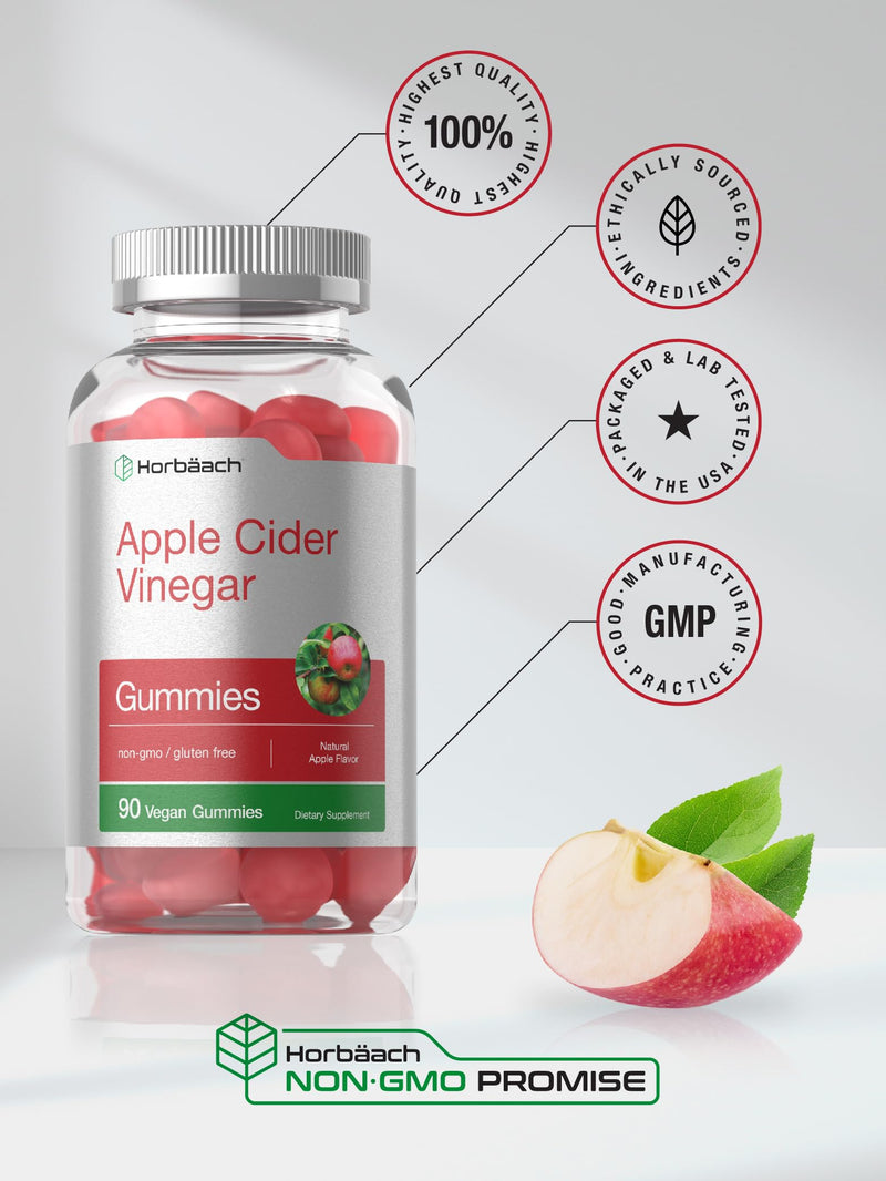 Vegan Apple Cider Vinegar Gummies | 90 Count | ACV Supplement | Natural Apple Flavor | Non-GMO, Gluten Free Gummies for Adults | by Horbaach - BeesActive Australia