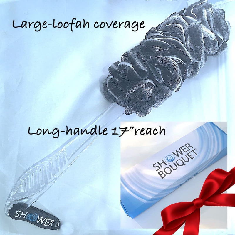 Loofah-Charcoal Back-Scrubbers 2-Pack-by-Shower-Bouquet: Long-Handle Bath-Sponge-Brushes with Extra Large Soft Mesh for Men & Women - Exfoliate with Full Pure Cleanse in Bathing Accessories Charcoal Black - BeesActive Australia