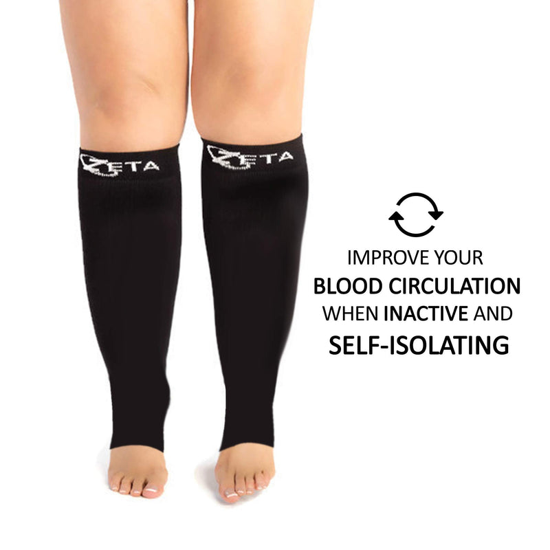 Zeta Socks Open Toe XXXL 26 Inch Wide Calf Plus Size Compression 20-30 mmHg (1 Pair) 3X-Large Black - BeesActive Australia