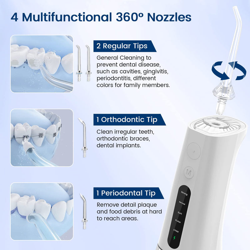 AUIEI Water Flosser for Teeth Cordless Oral Irrigator Portable Dental Teeth Cleaner 300ML 5 Modes Teeth Cleaner Picks USB Rechargeable & IPX7 Waterproof Plaque Removal Tool for Travel Home Use(White) White - BeesActive Australia