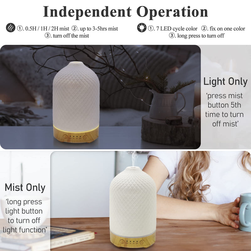 Essential Oil Diffuser Aromatherapy Air Cool Mist Diffuser 100ml Ceramic Aroma Scent Diffusers Humidifier with Auto Shut Off Ultrasonic Quiet/4 Timing Set/7 LED Lights for Home Office Sleep Lattice Wood - BeesActive Australia