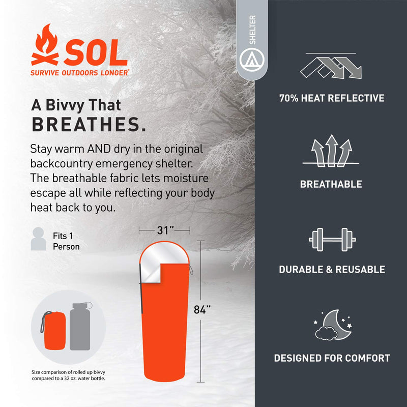 S.O.L. Survive Outdoors Longer S.O.L. 70% Reflective Escape Bivvy, Orange - BeesActive Australia