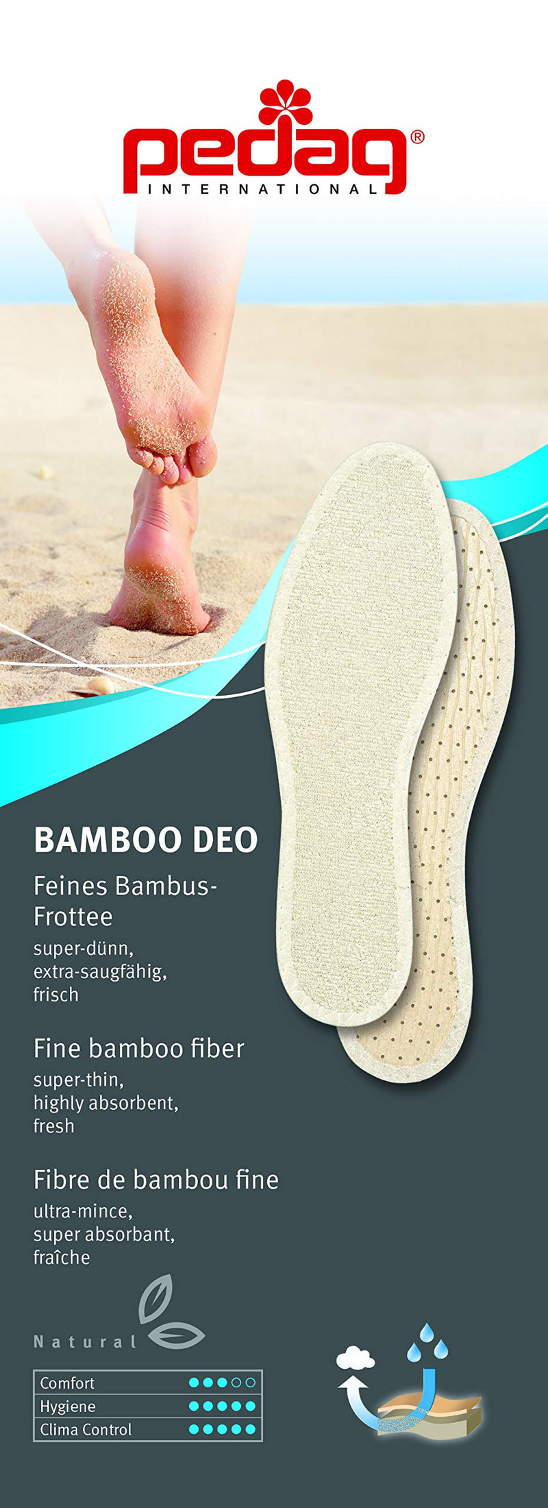 pedag Bamboo Deo Insole, Handmade in Germany, Made from Bamboo-Derived Terry, Ultra Thin and Durable, Ideal for Sockless Wear, Washable, US M13 / EU 46 M13/eu 46 - BeesActive Australia