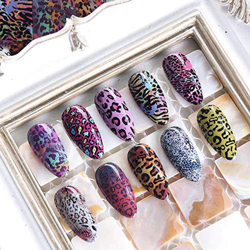 Nail Art Foil Transfer Stickers Design Leopard Print Nail Art Supplies Foil Transfers 10 Rolls Nail Decals Nail Extension Gel Art Decorations for Women Poly Nail Gel DIY - BeesActive Australia