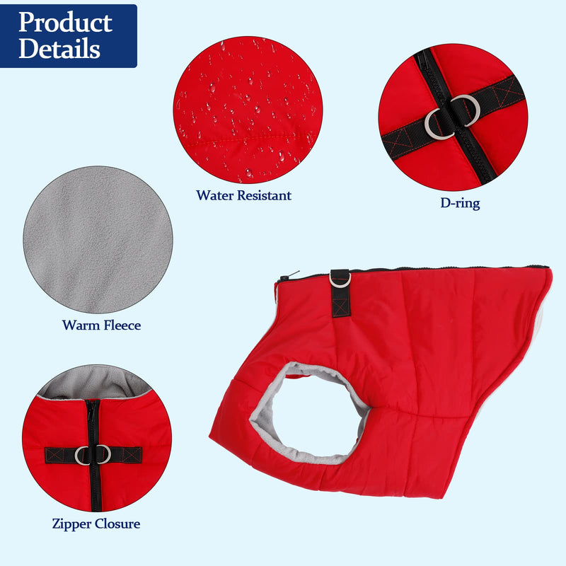 Geyecete Dog Bulldog Clothes Dog Cotton Padded Coat Thick Winter Warm Vest Waistcoat Cold Weather Jacket Clothing for French Bulldog Coat Medium Red - BeesActive Australia