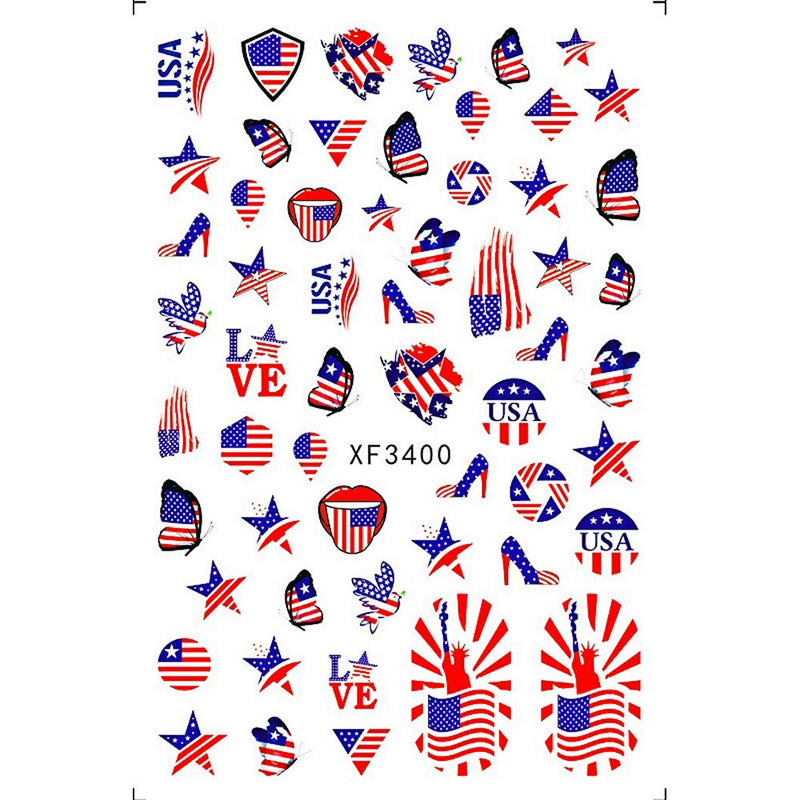 SHIYI 6 Sheets Art Nail Stickers 3D Self Adhesive Manicure Decals Flame and National Flag Nail Stickers for Women Girls - BeesActive Australia