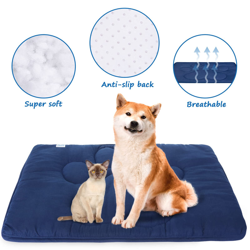 Dog Crate Mat 24/30/36/42/48 Inch, Warm & Soft Dog Bed Mat with Anti-Slip Bottom, Dark Colored to Hide Stains, Dog Kennel Pad for Sleeping, Washable Pet Mattress L（23"x 36"） navy - BeesActive Australia