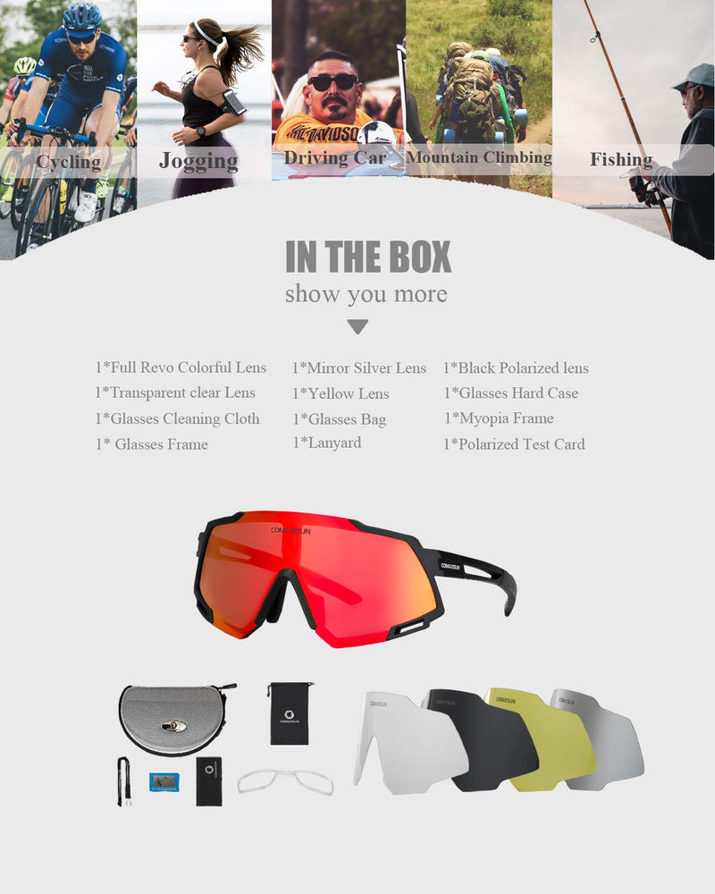 COMAXSUN Polarized Cycling Sunglasses with 5 Lens Anti-UV400,Mens Womens Sports Glasses,Running Fishing Driving Sunglasses Black - BeesActive Australia