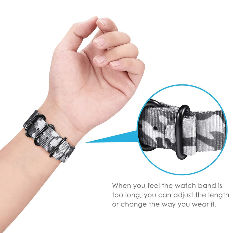 Fintie Band Compatible with Garmin Vivoactive 3/Garmin Venu Sq, 20mm Soft Nylon Replacement Strap Band Compatible with Garmin Vivoactive 3 Music/Forerunner 245 Music/Forerunner 265 Music Smartwatch Camo Grey - BeesActive Australia