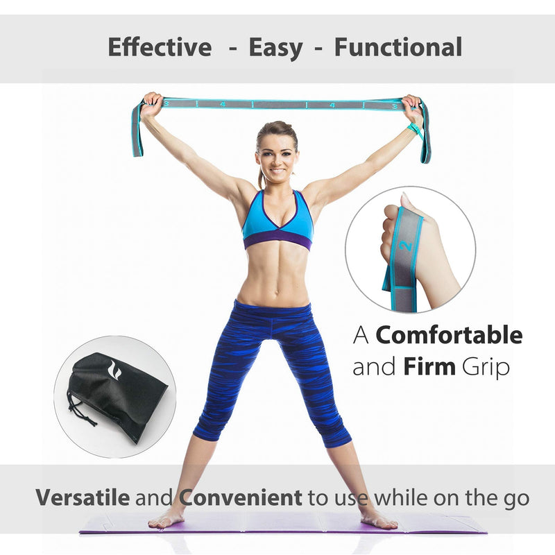 Exercise Resistance Band, High Elastic Resistant 9 Loops Yoga Stretching Strap, Ideal for Tone Muscles Dancer Gymnast Warm up Rehab Physical Therapy Recovery Flexibility Hamstring, Free Bag and Guide Blue - BeesActive Australia