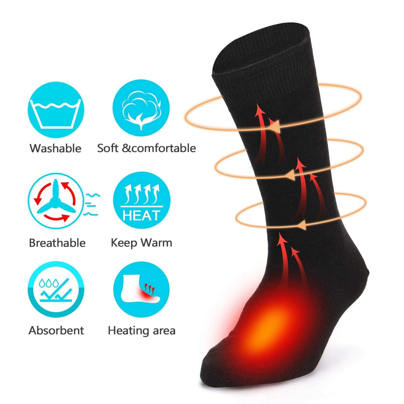 Heated Women Men Socks Washable Electric Thermal Heat Warming Cotton Socks for Unisex Cold Weather Outdoor Cycling Riding Camping Hiking Motorcycle Skiing black - BeesActive Australia