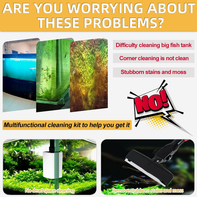 PTFJZ Fish Tank Cleaning Tools 7 in 1 35" Aquarium Cleaner Sponge Brush Seaweed Sand Rake Fish Net Algae Scraper for Glass Aquariums Fiberglass Telescopic Handle Fish Cleaning Kit - BeesActive Australia