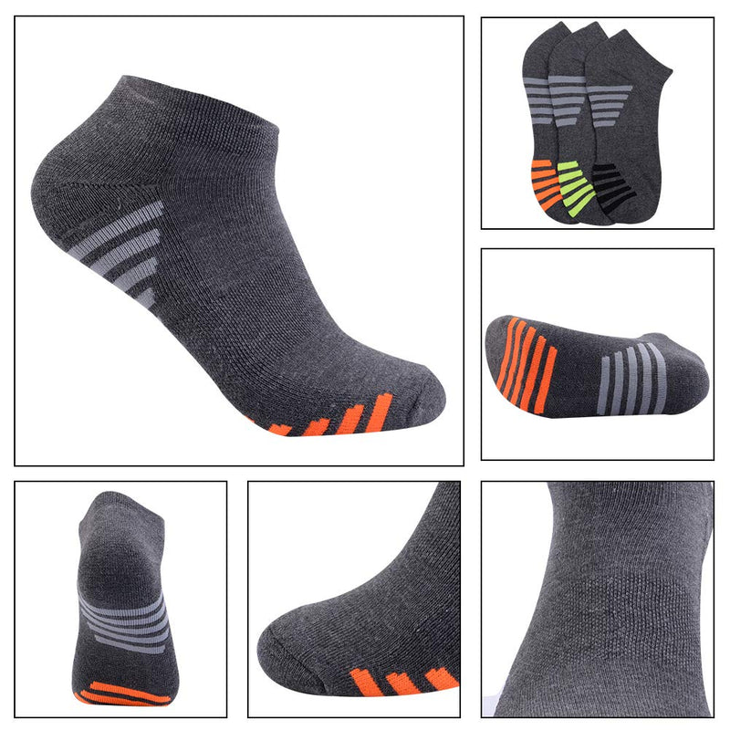 [AUSTRALIA] - Mens Athletic Low Cut Ankle Socks Cushioned Running Sports Sock for Men 6 Pack Grey（6 Pairs） 