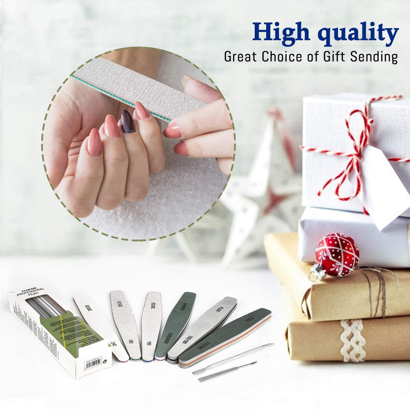 Nail Files, 8PCS Emery Boards for Nails with Stainless Steel Cuticle Pusher and Dead Skin Fork for Acrylic/Natural/Gel Nails (100/150/180//240/220/280/1000/4000 Grit) 7.09in*3.54in*0.72in - BeesActive Australia