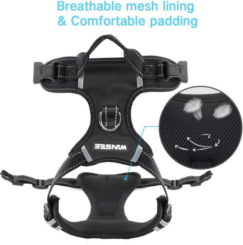 WINSEE Dog Harness No Pull, Pet Harnesses with Dog Collar, Adjustable Reflective Oxford Outdoor Vest, Front/Back Leash Clips for Small, Medium, Large, Extra Large Dogs, Easy Control Handle for Walking XL Black - BeesActive Australia