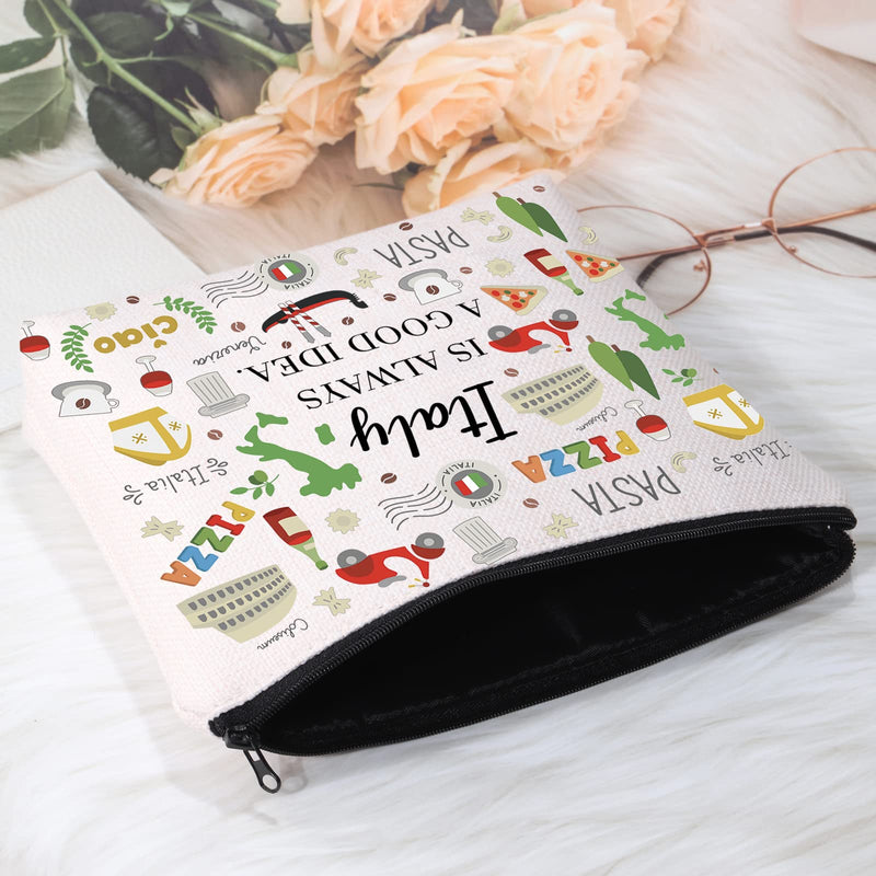 POFULL Italy Theme Gift Italy Is Always A Good Idea Cosmetic Bag Italy Bachelorette Trip Gift (Italy Is Always Cosmetic Bag) Italy Is Always Cosmetic Bag - BeesActive Australia