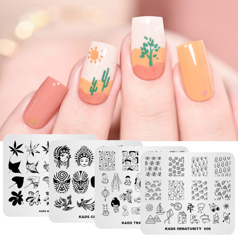 KADS 20Pcs Nail Stamp Plates set Nails Art Stamping Plates Leaves Flowers Animal Chinese Style Nail plate Template Image Plate - BeesActive Australia