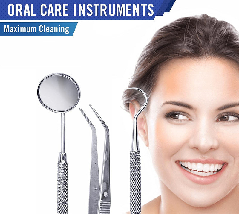 Dentaplex 3 Pcs Oral Dental Care Kit for Teeth Cleaning Whitening Plaque Calculus Removal Tartar Remover Tools Tooth Picks Dentist Mirror Tweezers - BeesActive Australia