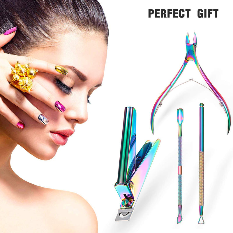 4 Pieces Cuticle Trimmer Nail Nipper for Acrylic Includes Cuticle Trimmer Nail Nipper, False Nail Clipper, Stainless Steel Cuticle Pusher Cuticle Peeler for Ingrown Toenails Nail Care (Rainbow color) Rainbow color - BeesActive Australia