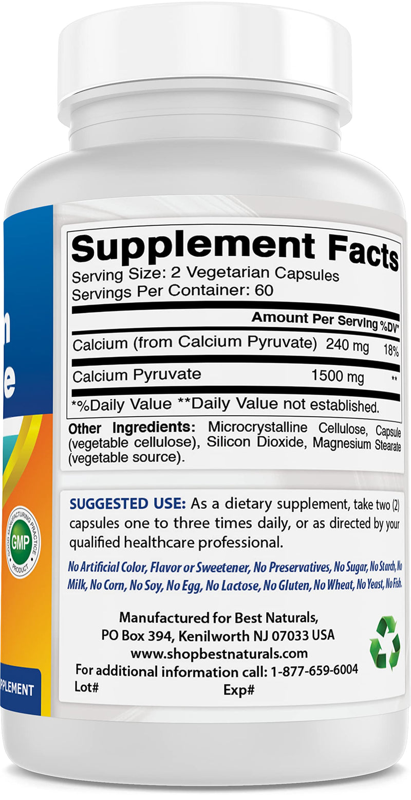 Best Naturals Calcium Pyruvate Fat-Burning Formula for Thighs, 750 mg 120 Capsules - Calcium pyruvate for Weight Loss - BeesActive Australia