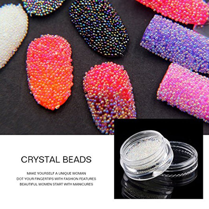 Minejin Nails Art Mini Rhinestones Beads AB Micro Ball Gems 3D Manicure Tips Two Bottle With Tray 2Pots AB Mini beads with a Free tray - BeesActive Australia