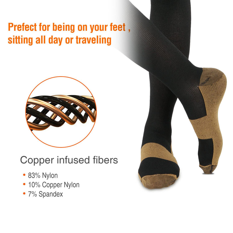 2 Pairs Copper Infused Anti-Fatigue Compression Unisex Flight Travel Socks Anti Swelling DVT Support *UK Stock* (Small/Medium) 2 Pairs (S / M) - BeesActive Australia