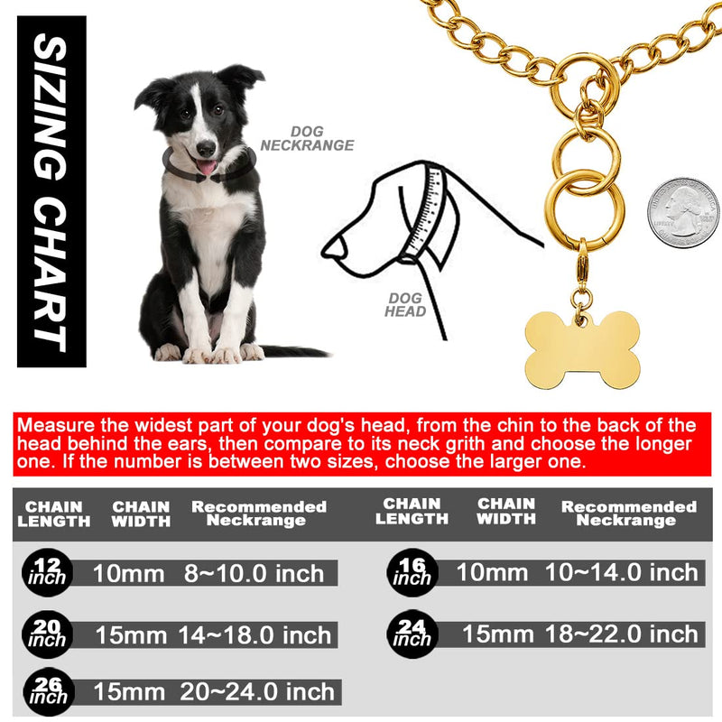 W/W Lifetime Gold Chain Dog Collar Walking Gold Dog Collar with Ring Clasp Hook 15MM 10MM 18K Cuban Link Chain Collar Adjustable Stainless Steel Metal Chain Collar for Small Medium Large Dogs 16" (Neck Fits 10"-14") - BeesActive Australia