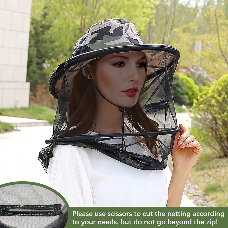 Mosquito Hat with Removable Netting,Midge Head Net Hat for Outdoor Hiking, Fishing, Camping, Climbing Camouflage Gray - BeesActive Australia