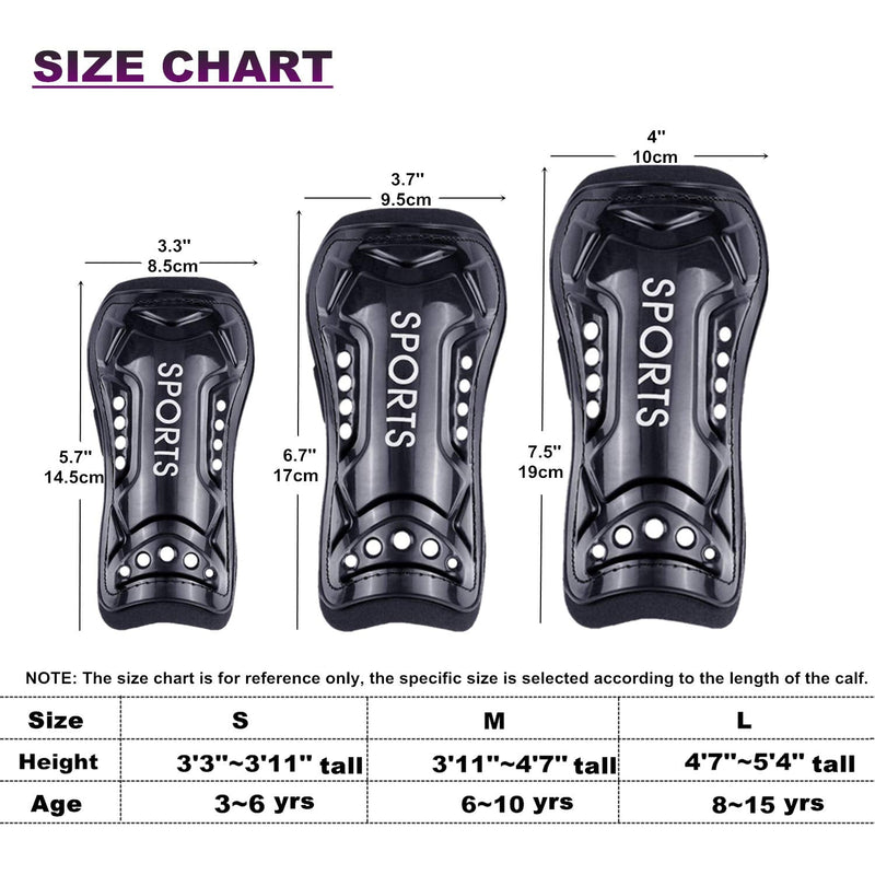 Geekism Sport Soccer Shin Guards Youth - 2 Pair 3 Sizes Shin Pads Child Calf Protective Gear 3-15 Years Old Girls Boys Toddler Kids Teenagers Black 1 Pack Soccer Shin Guards + Socks M 3'10 - 4'8 Tall - BeesActive Australia