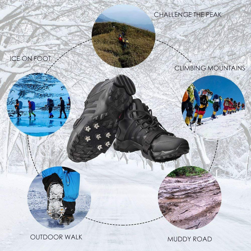 FANBX F Crampon Traction Cleats Anti-Skid Traction Grips Crampons Spikes 7 Point Cleats for Footwear for Walking, Jogging, Hiking, Mountaineering Ice Snow Grips Black 2 Pairs - BeesActive Australia